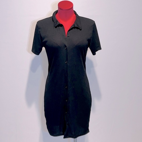 BooHoo Black Collared Button up ShortSleeve Dress! - Picture 1 of 4